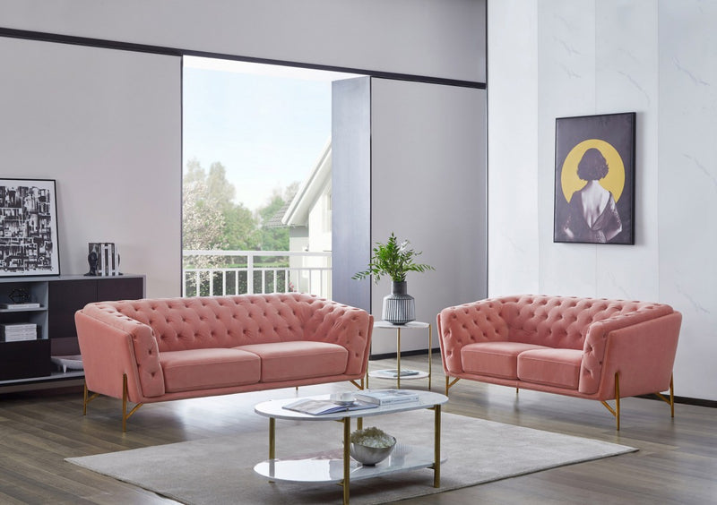 Divani Casa Aiken - Modern Salmon Velvet Sofa