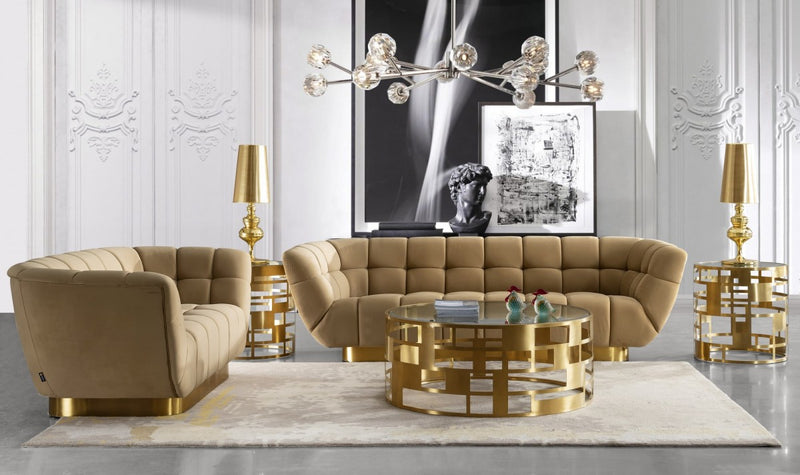 Modrest Kudo - Glam Clear Glass and Gold Glass Coffee Table  by Hollywood Glam