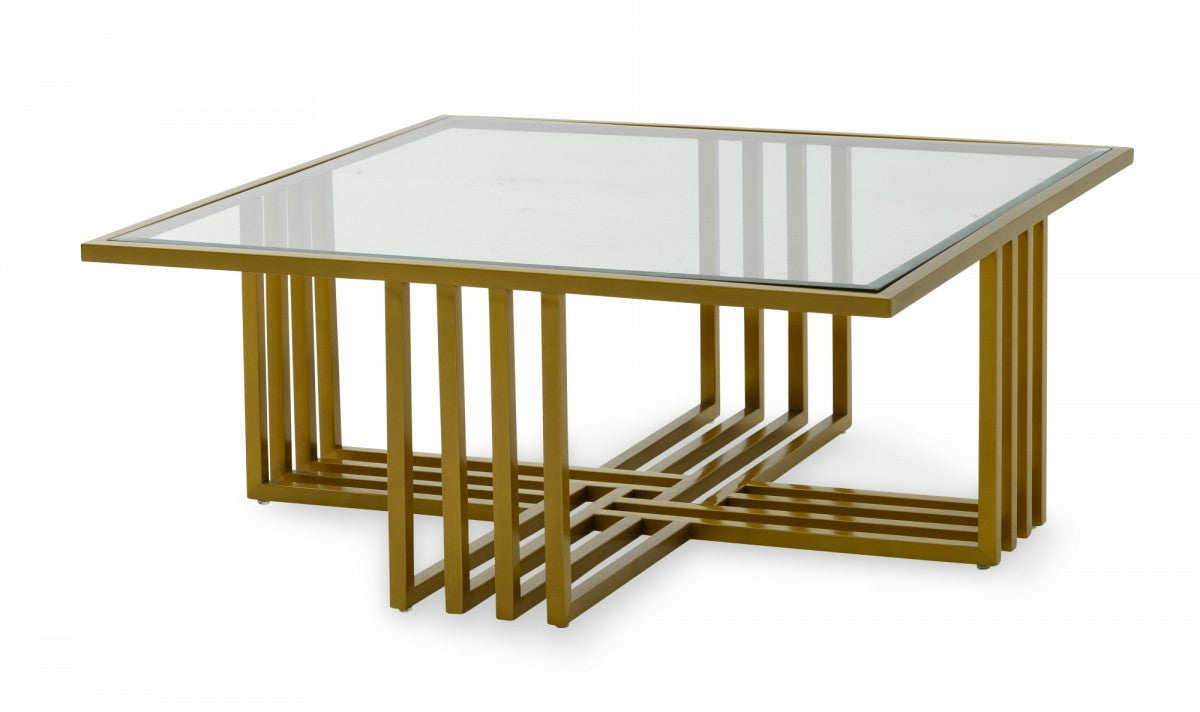Modrest Kodiak - Glam Clear Glass and Gold Glass Coffee Table  by Hollywood Glam