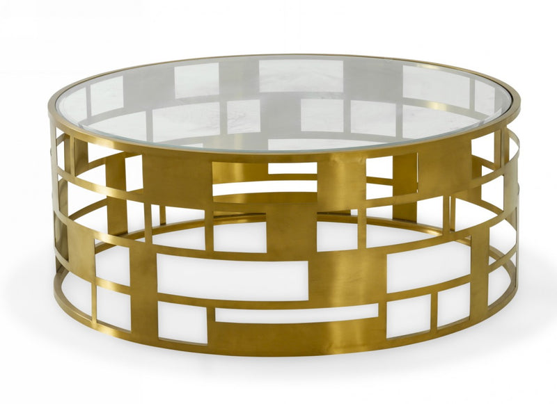 Modrest Kudo - Glam Clear Glass and Gold Glass Coffee Table  by Hollywood Glam