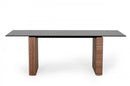 Modrest Maggie - Modern Walnut and Black Ceramic Top Dining Table
