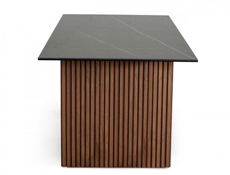 Modrest Maggie - Modern Walnut and Black Ceramic Top Dining Table