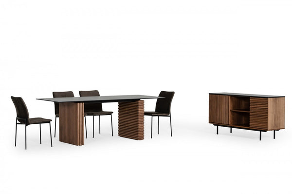 Modrest Maggie - Modern Walnut and Black Ceramic Top Dining Table