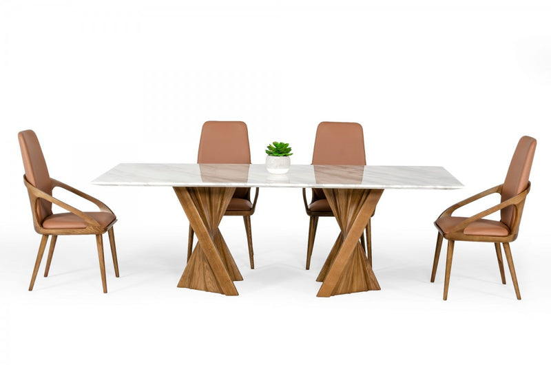Modrest Cadence - Modern Walnut & Marble Dining Table