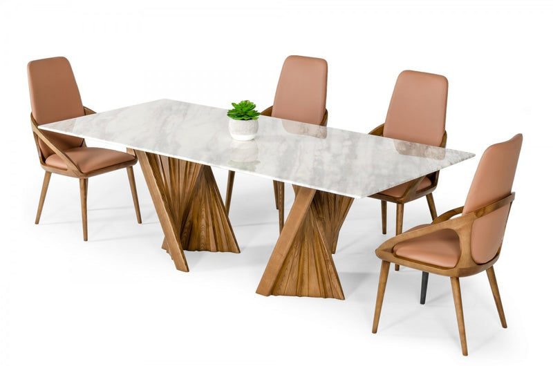 Modrest Cadence - Modern Walnut & Marble Dining Table