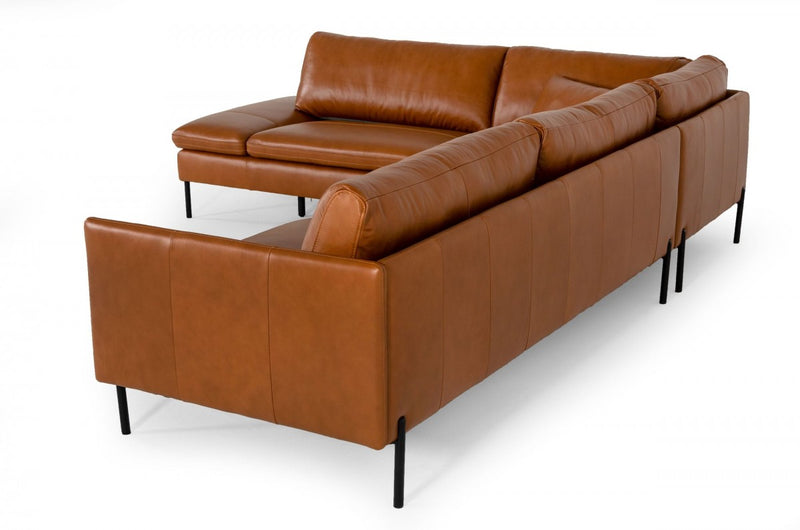 Divani Casa Sherry - Modern Cognac Leather Facing Sectional Sofa