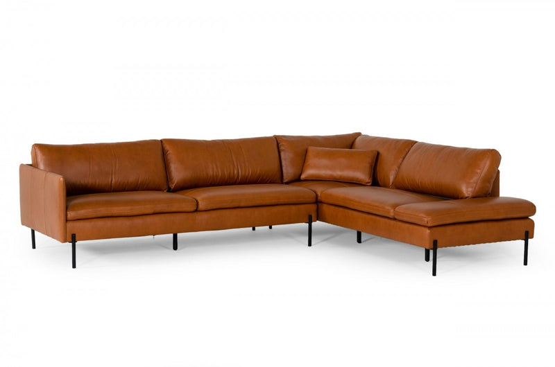 Divani Casa Sherry - Modern Cognac Leather Facing Sectional Sofa