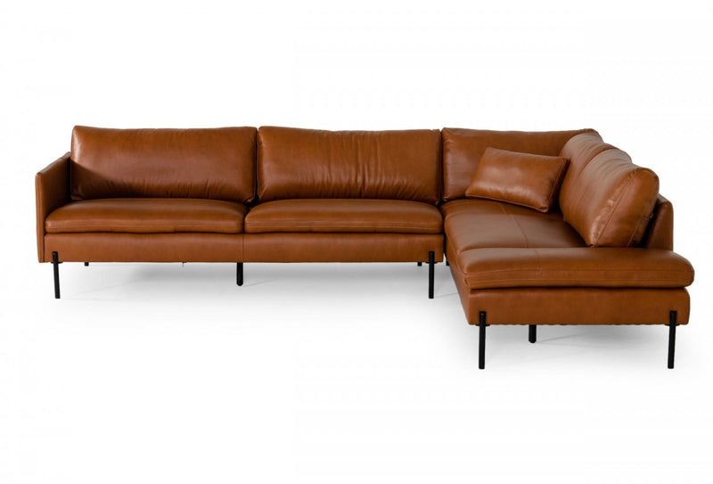 Divani Casa Sherry - Modern Cognac Leather Facing Sectional Sofa