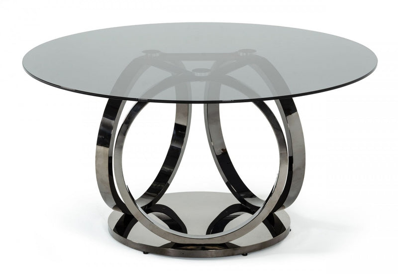 Modrest Enid - Modern Smoked Glass & Black Stainless Steel Round Dining Table