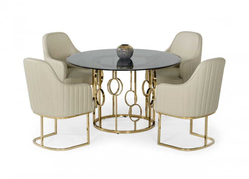 Modrest Filbert - Modern Smoked Glass & Champagne Gold Dining Table