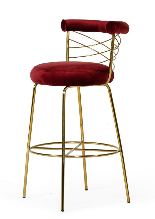 Modrest Dakin Modern Glam Red & Gold Barstool  by Hollywood Glam