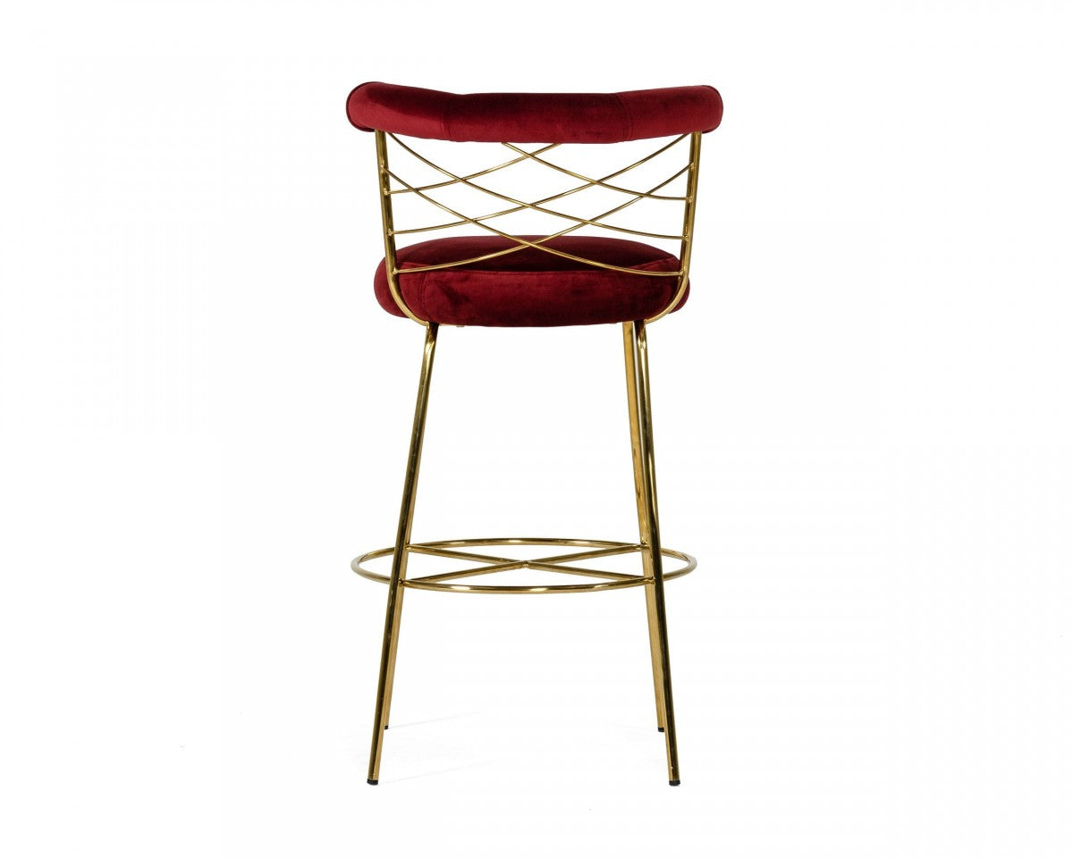 Modrest Dakin Modern Glam Red & Gold Barstool  by Hollywood Glam