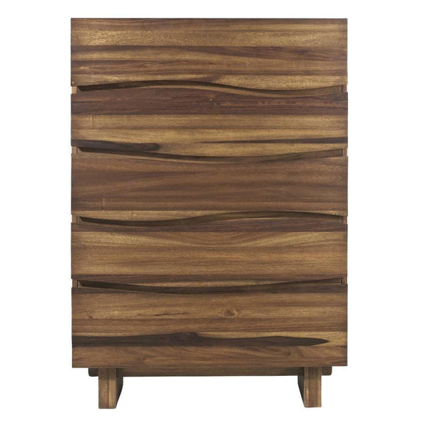 Ocean Five Drawer Solid Wood Chest in Natural Sengon