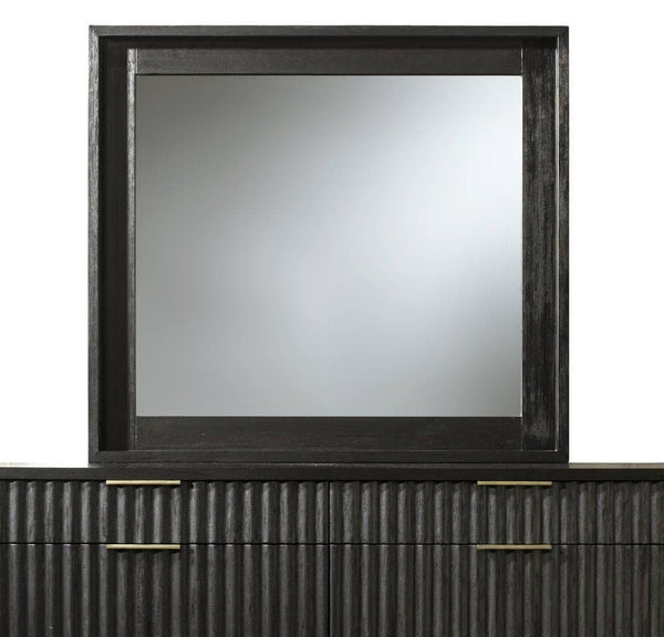 Kentfield Solid Wood Beveled Glass Mirror in Black Drifted Oak