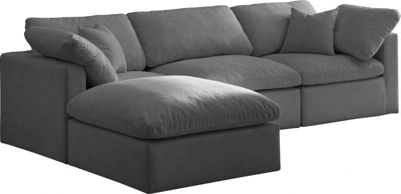 Plush 4 Piece Velvet Standard Modular Overstuffed Reversible Sectional