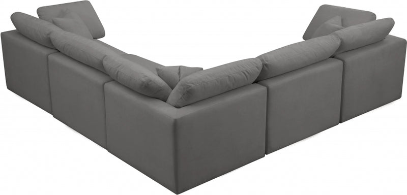 Plush 5 piece Velvet Standard Modular Overstuffed Reversible Sectional