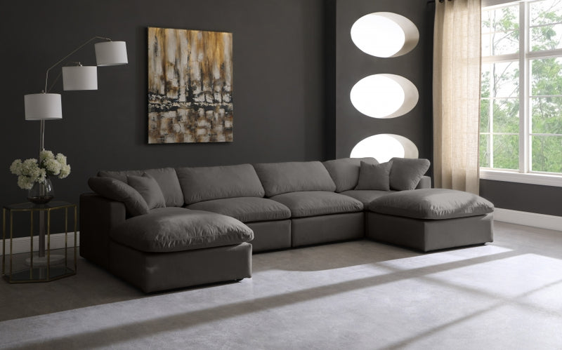 Plush 6 Piece Velvet Standard Modular Overstuffed Reversible Sectional