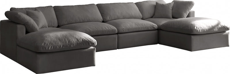 Plush 6 Piece Velvet Standard Modular Overstuffed Reversible Sectional