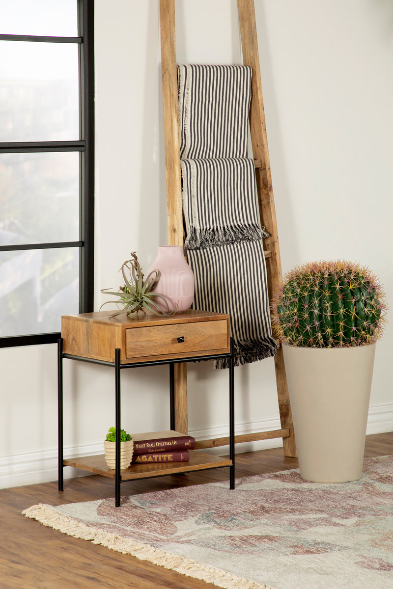 Declan 1-drawer Accent Table with Open Shelf Natural Mango and Black
