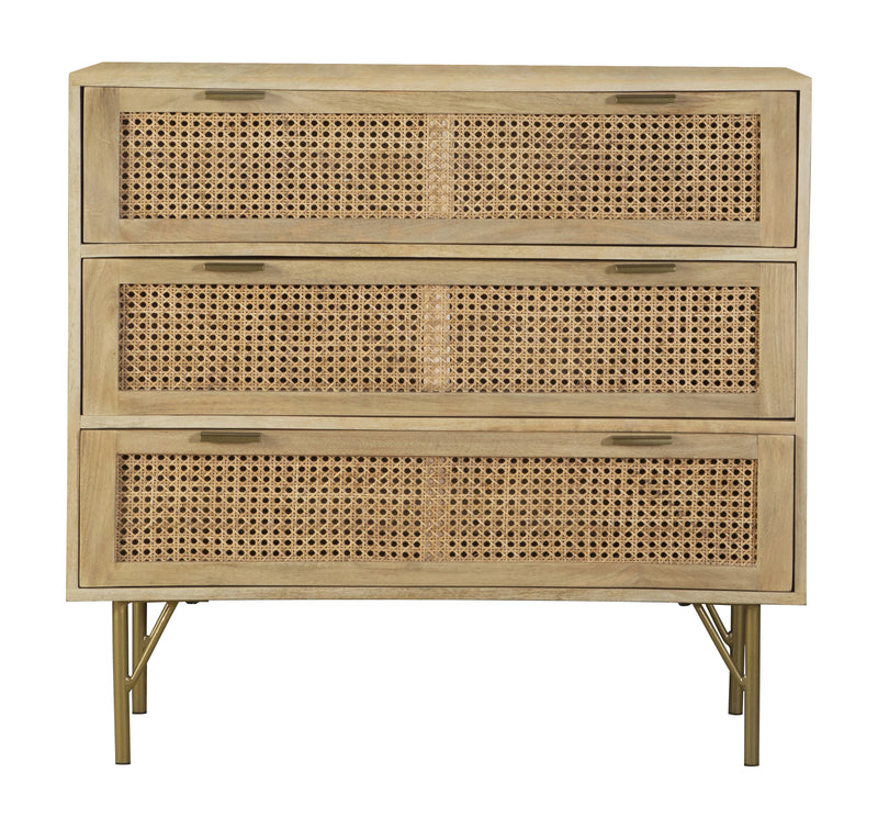 Zamora 3-Drawer Accent Cabinet Natural And Antique Brass