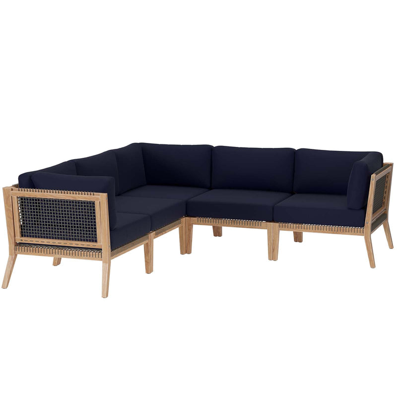 Clearwater Outdoor Patio Teak Wood 5-Piece Sectional Sofa