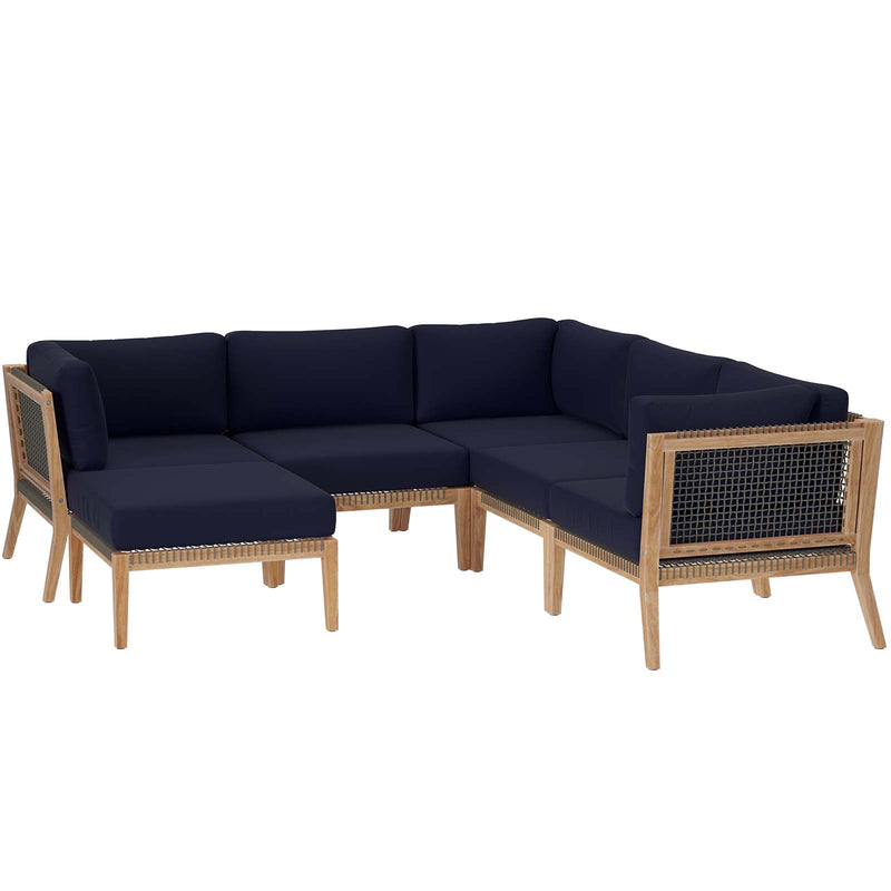 Clearwater Outdoor Patio Teak Wood 6-Piece Sectional Sofa