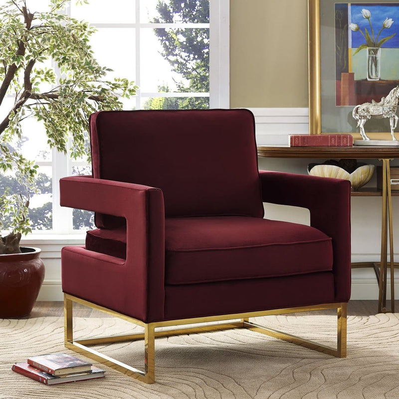 Avery Velvet Accent Chair with Gold Legs