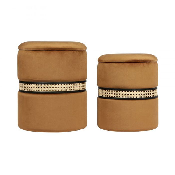 Alani Cognac Velvet Nesting Ottomans - Set Of 2