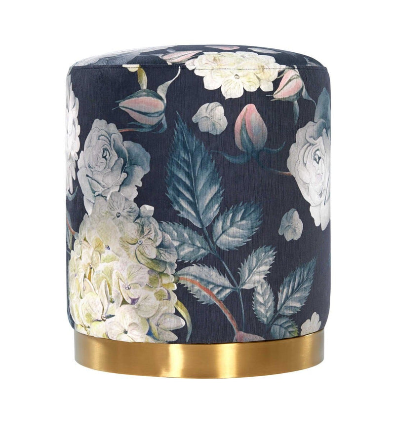 Opal Floral Velvet Ottoman Gold Base