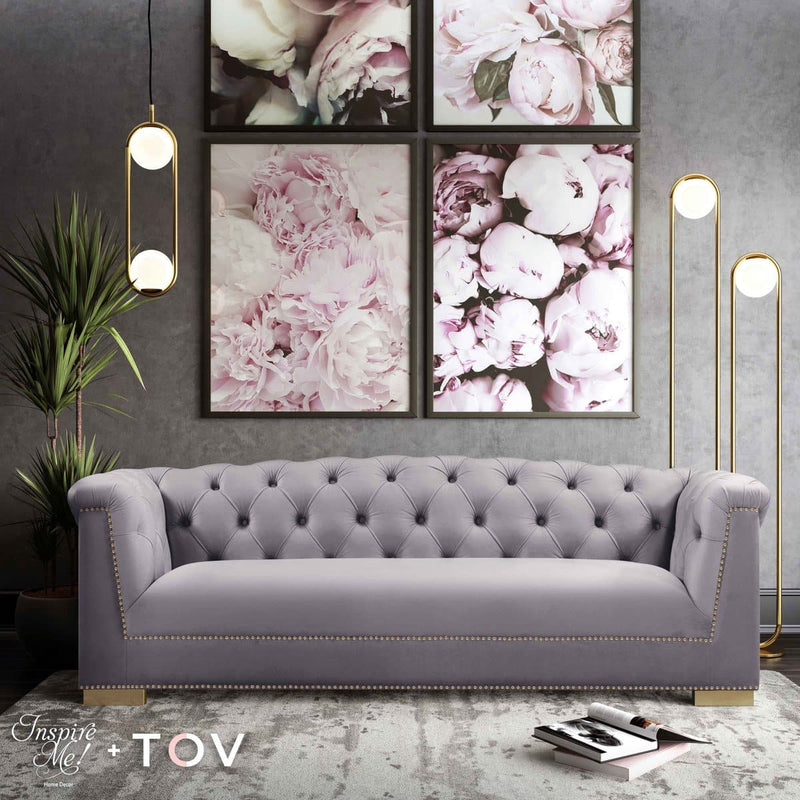 Farah Grey Velvet Sofa - hollywood-glam-furnitures
