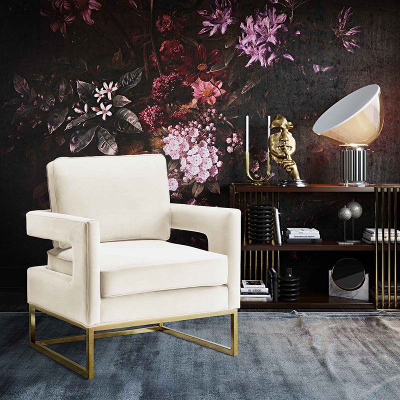 Avery Velvet Accent Chair with Gold Legs