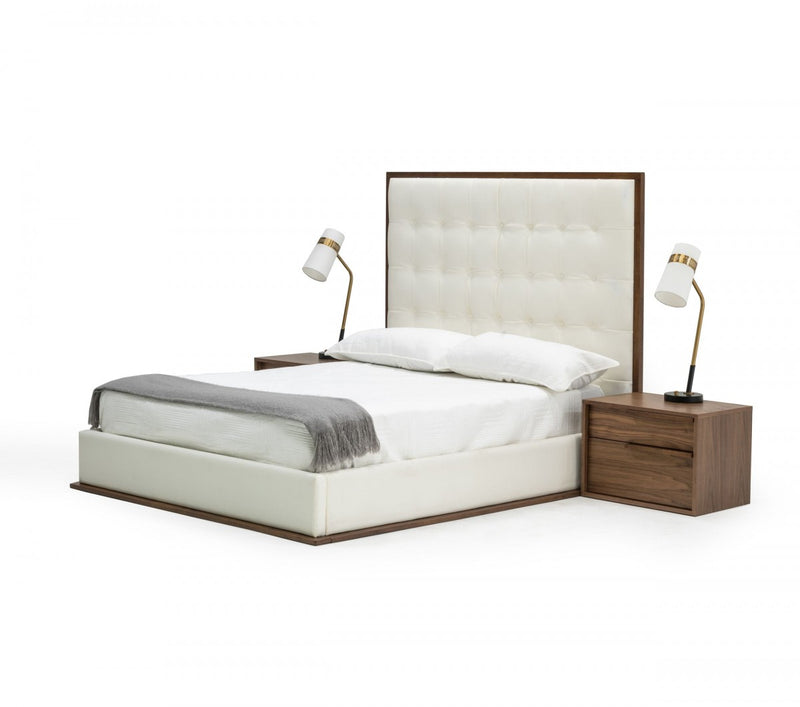 Modrest Amberlie - White Vegan Leather & Walnut Bed