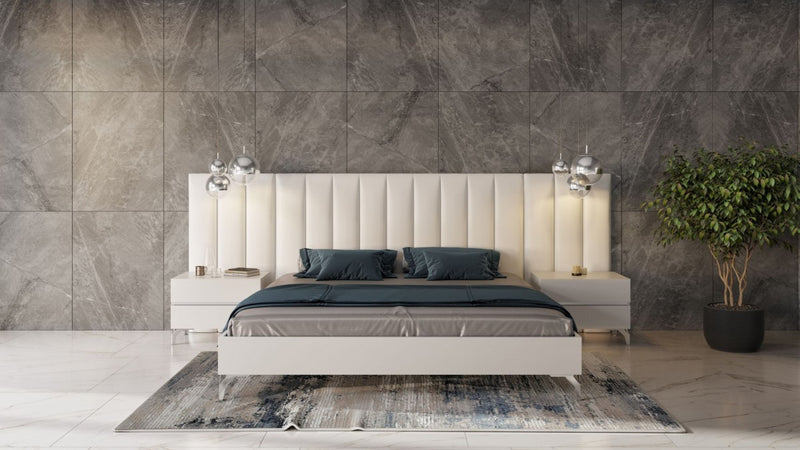 Nova Domus Angela - Italian Modern White Eco Leather Bed w/ Nightstands and Wings