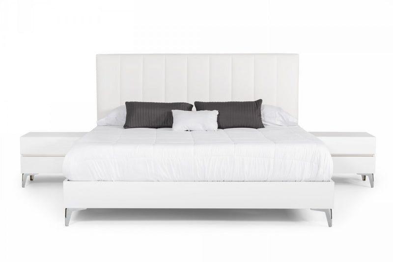 Nova Domus Angela - Italian Modern White Eco Leather Bed w/ Nightstands