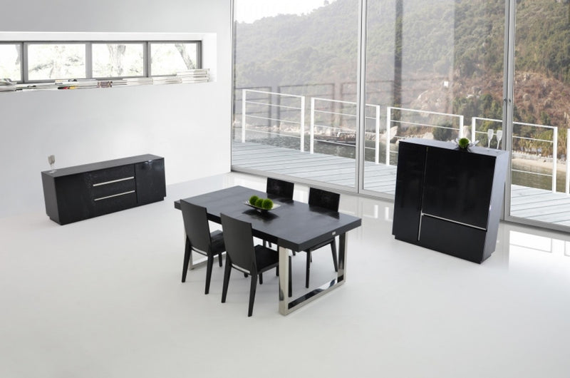 A&X Skyline - Modern Black Crocodile Lacquer Extendable Dining Table