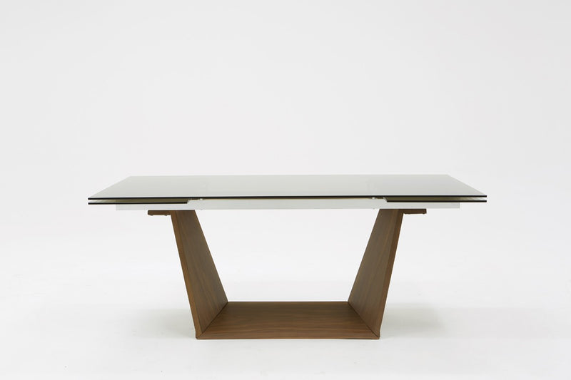 Modrest Babia Modern Smoked Glass & Walnut Extendable Dining Table