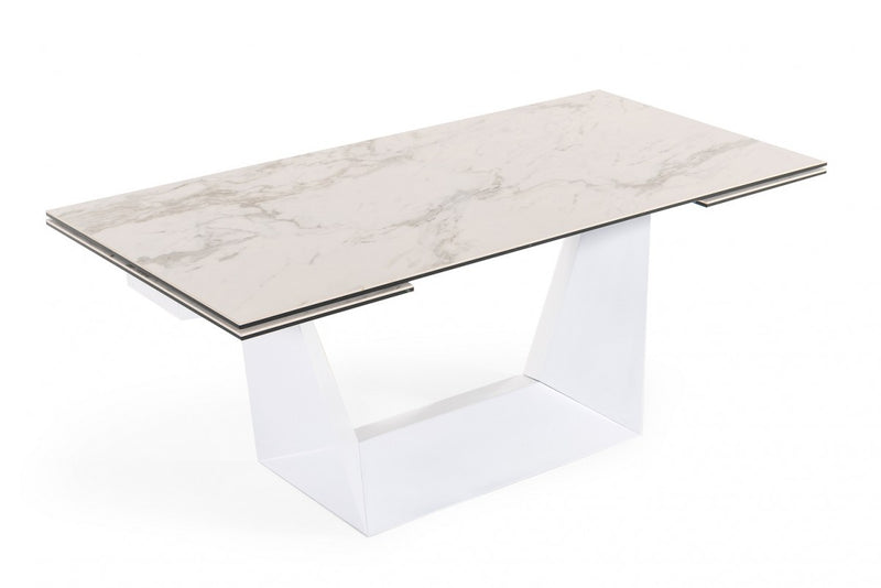 Modrest Baldwin - Modern White Ceramic Extendable Dining Table