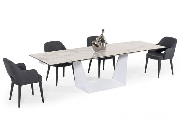 Modrest Baldwin - Modern White Ceramic Extendable Dining Table