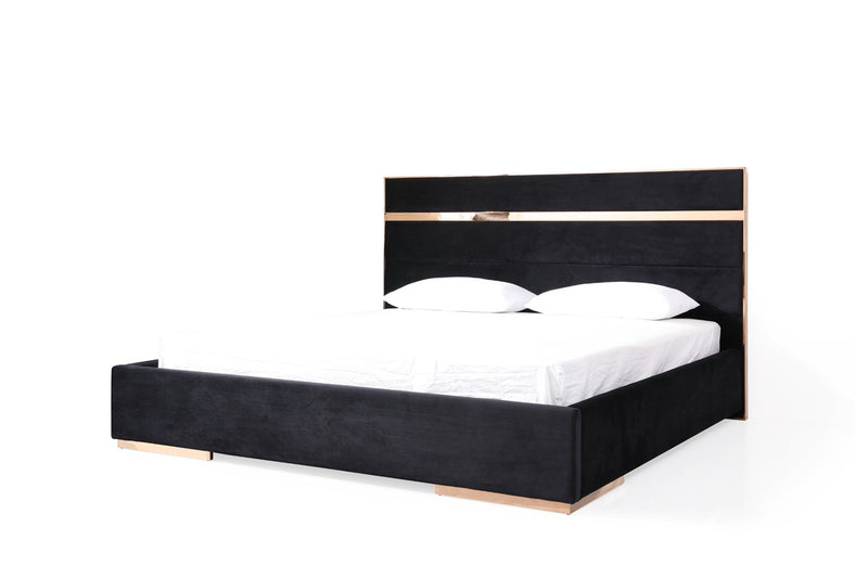 Nova Domus Cartier Modern Black Velvet & Rosegold Bed