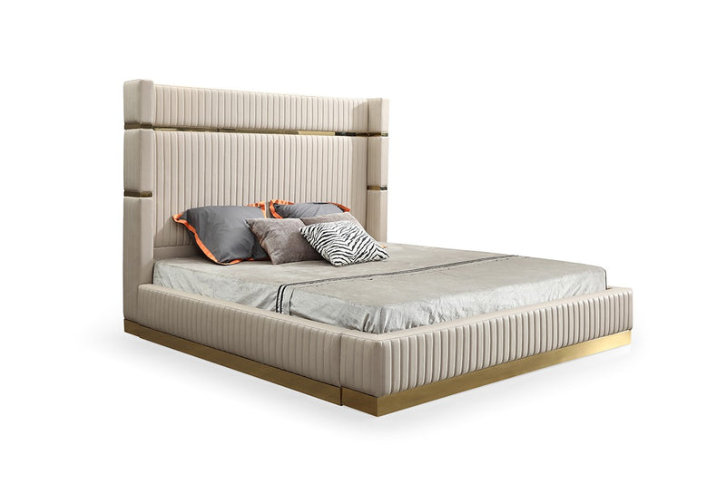Modrest Aspen Modern Beige Bonded Leather & Gold Bed