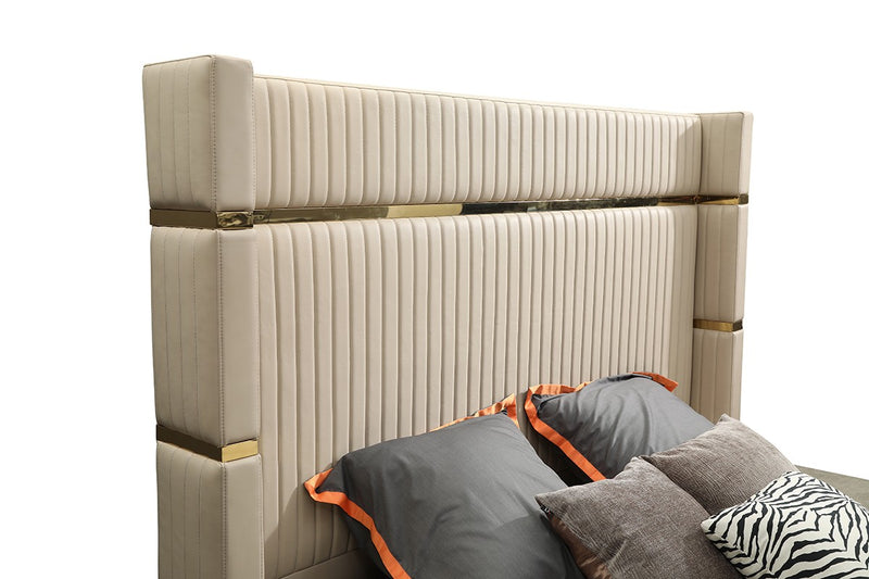 Modrest Aspen Modern Beige Bonded Leather & Gold Bed