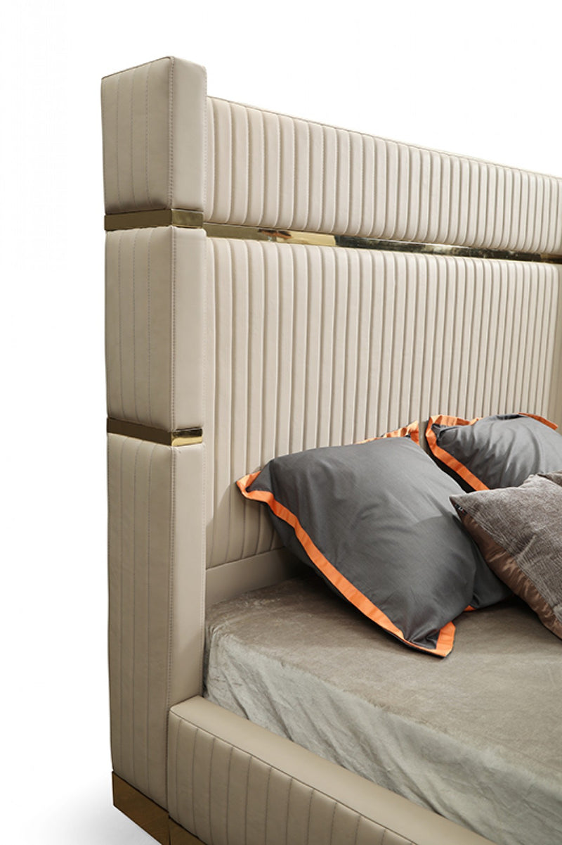 Modrest Aspen Modern Beige Bonded Leather & Gold Bed