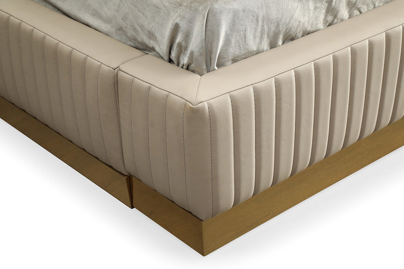 Modrest Aspen Modern Beige Bonded Leather & Gold Bed
