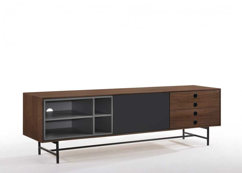 Modrest Bronson Mid-Century Modern Walnut & Grey TV Stand