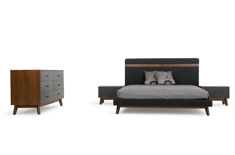 Nova Domus Dali Modern Grey Fabric & Walnut Bed
