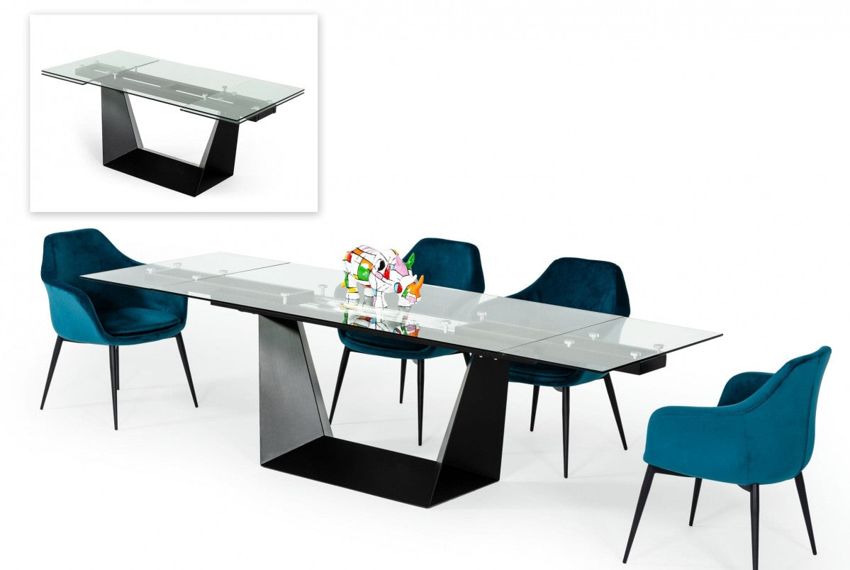 Modrest Bronwin - Modern Glass & Black Metal Extendable Dining Table