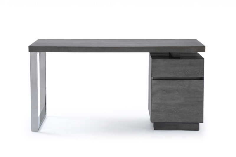 Modrest Carson Modern Grey Elm & Stainless Steel Desk