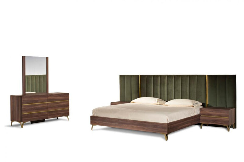 Nova Domus Calabria Modern Walnut & Green Velvet Bedroom Set