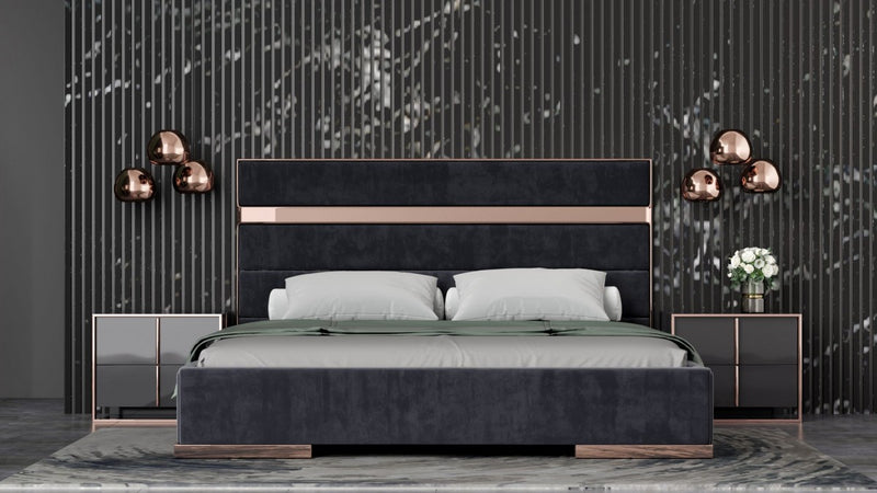 Nova Domus Cartier Modern Black Velvet & Rosegold Bed