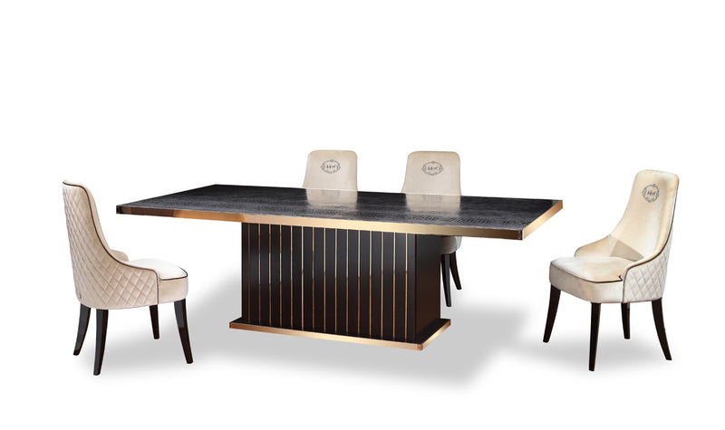 A&X Talin Modern Black Crocodile & Rosegold Dining Table  by Hollywood Glam